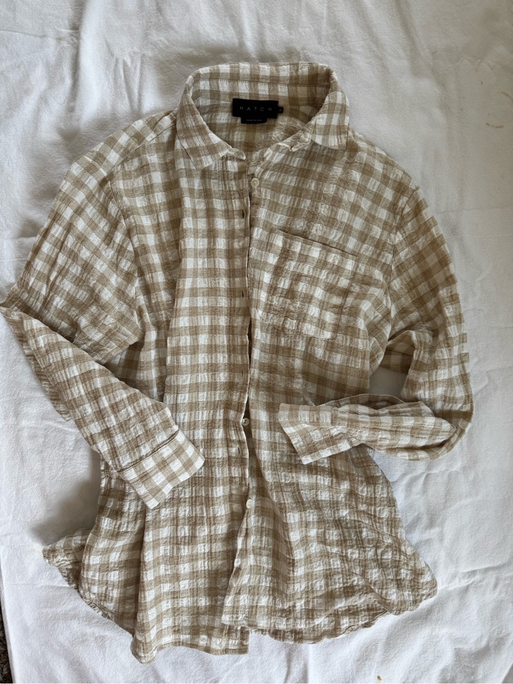 Hatch Beige & White Gingham Button-Down Shirt